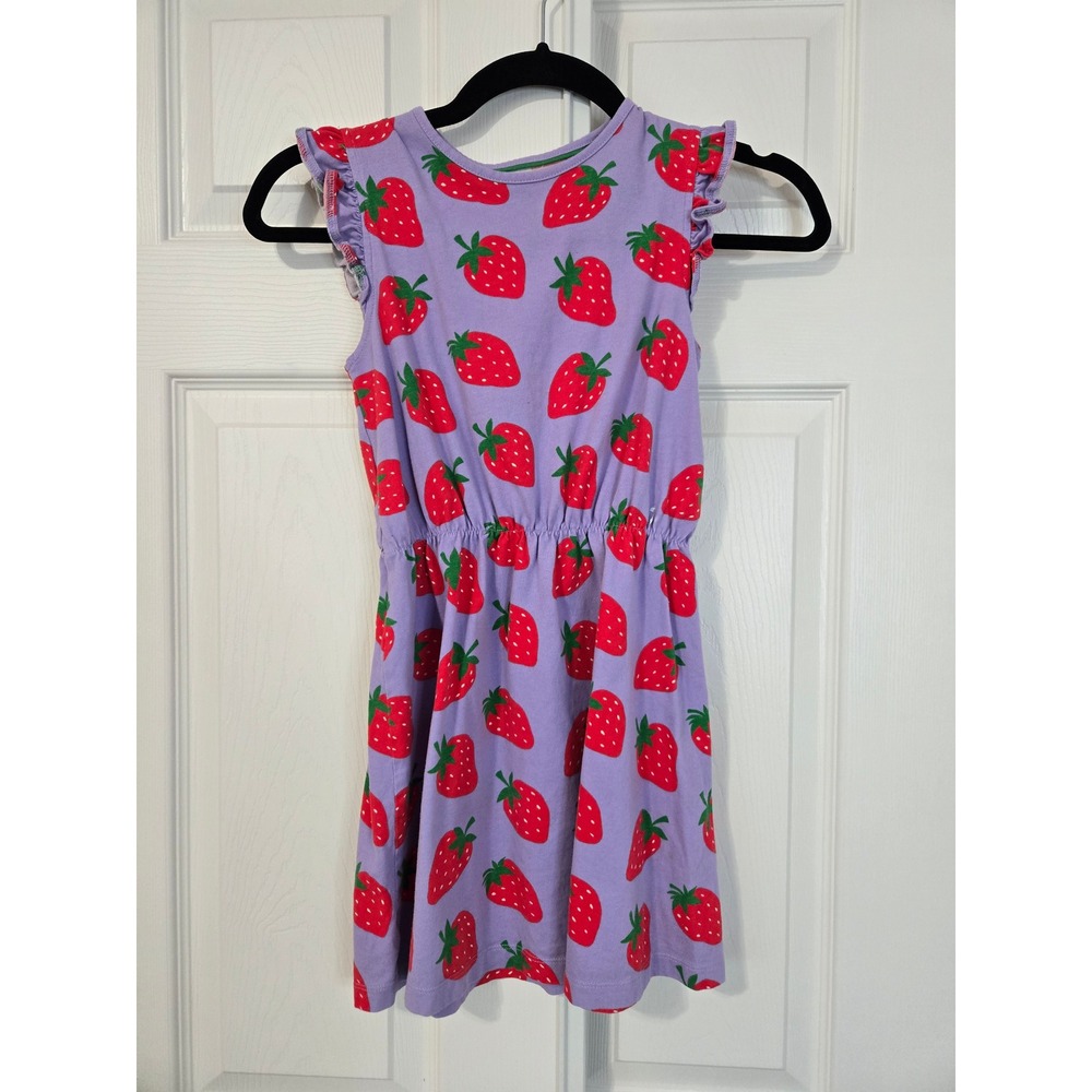Mini Boden Girls Strawberry Ruffle Sleeve Elastic Waist Jersey Dress Size 6